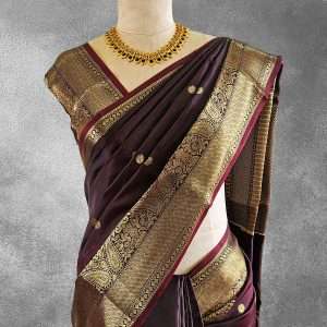 Maroon Semi Kanchipuram Silk Saree With Ornate Zari Borders